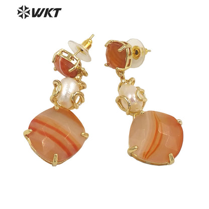 WT-MPE116 European and American Retro Exaggerated Round Shape Colorful Inlaid with Pearl Flowers Earrings