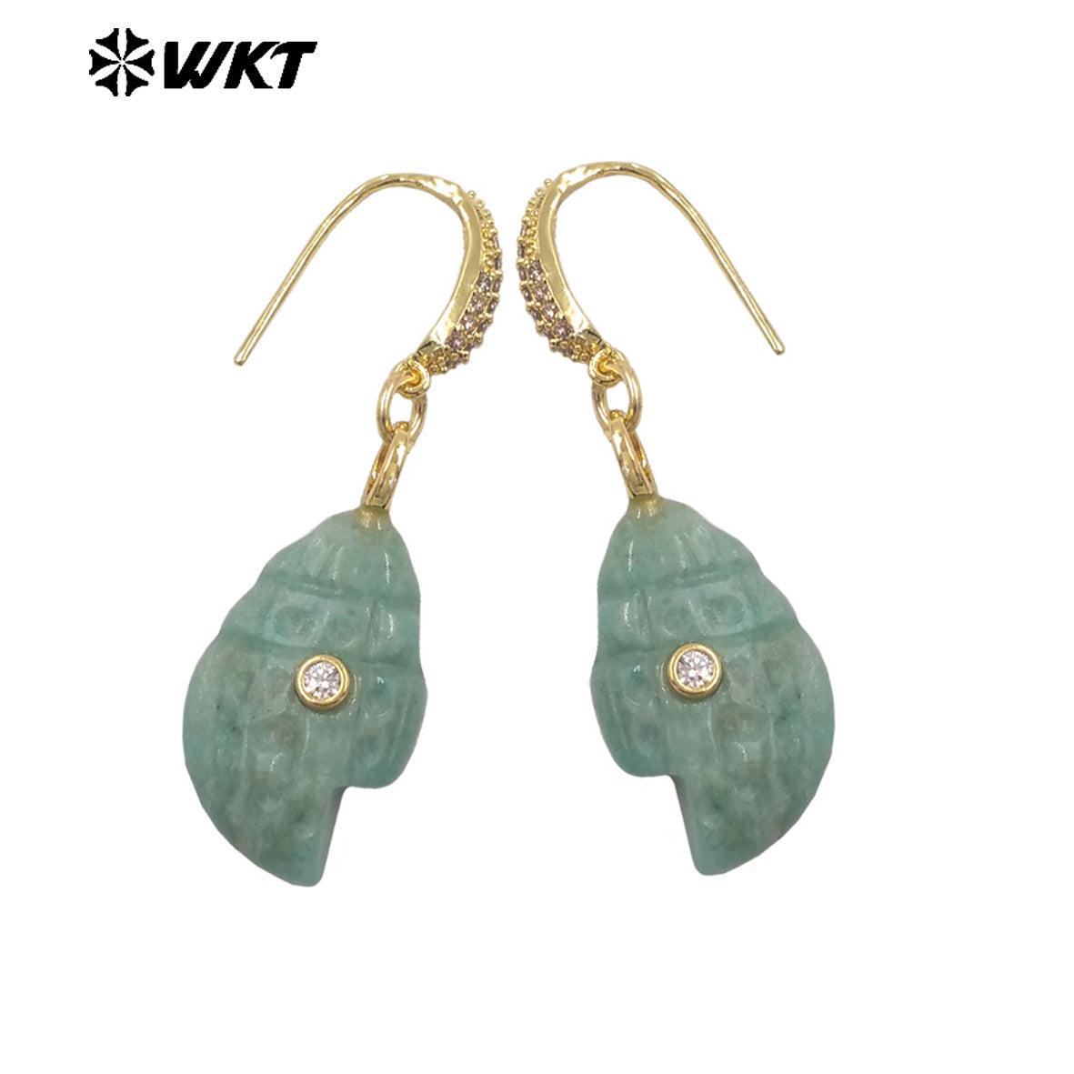 WT-E828 New Product Zircon And Various Natural Gemstones Conch Shape Gold Earrings For Girls Summer Beach Wearing Accessory