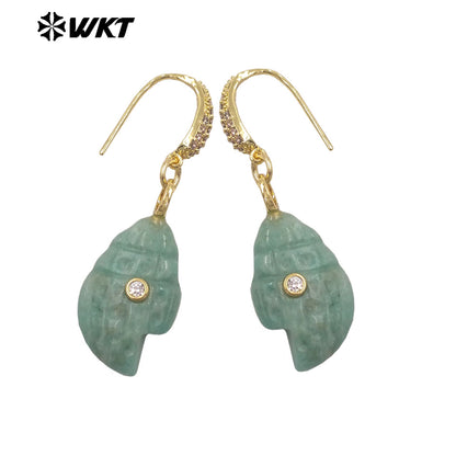 WT-E828 New Product Zircon And Various Natural Gemstones Conch Shape Gold Earrings For Girls Summer Beach Wearing Accessory