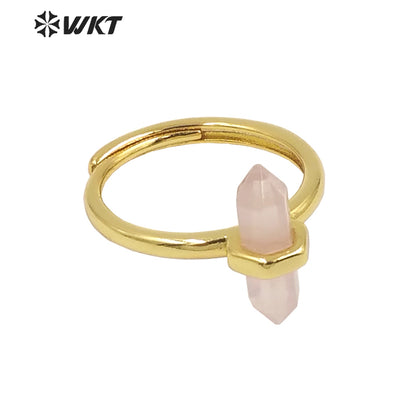 WT-R403 Natural Gemstone Amethyst Rose Quartz Crystal Quartz Pendant Hexagonal Delicate Pendant As Women Gifts Gemstone Ring