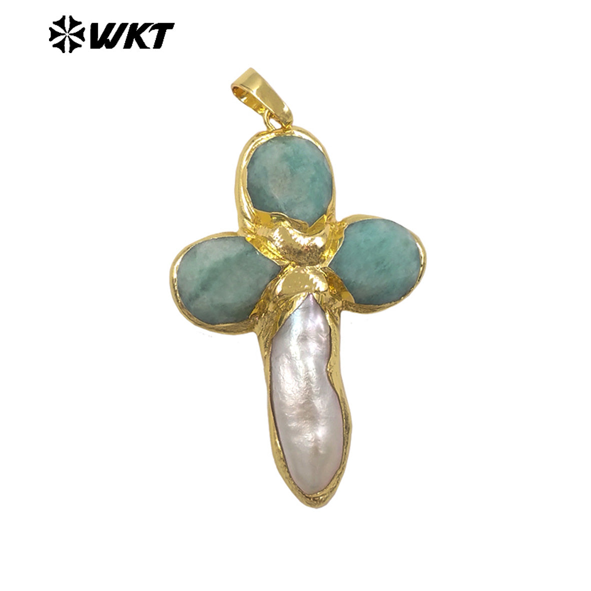 WT-JP382 Classic Cross Shape With Colored Natural Stone Pearl and 18k Gold Plated Pendant for Necklace Accessory