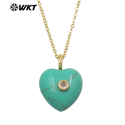WT-N1531 Romantic Sweet Style Natural Gemstones Heart Shape Gold Charms Necklaces For Dance Party Matching Accessories