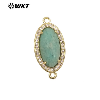 WT-C334 New Arrivals 18K Gold Plated Small Zircon Oval Multicolored Gemstone Necklace Pendant Connector Jewelry Accessories