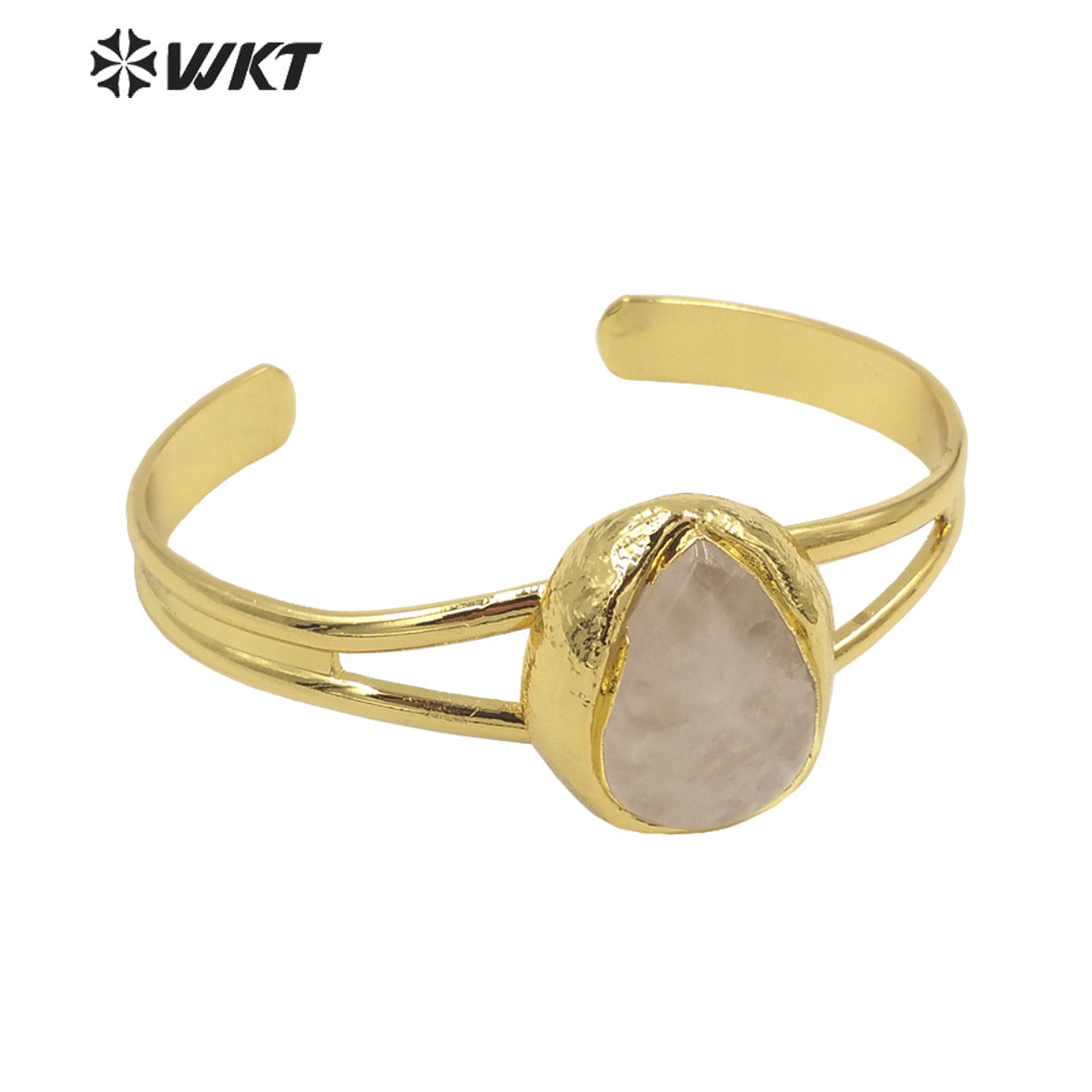 WT-B610 High Quality Charming Multicolor Gemstone Bangles Opening Adjustable Bangles 18k Gold Plated Natural Stone Bangles