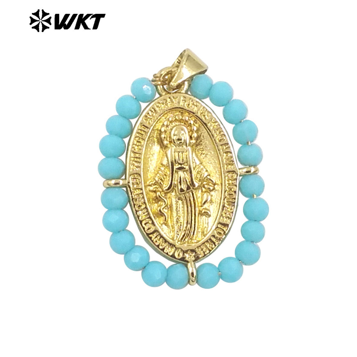 WT-MN985 WKT New Hot Design Christian Metal Carved With Colorful Crystal Beads Wire Wrapped Religious Necklace