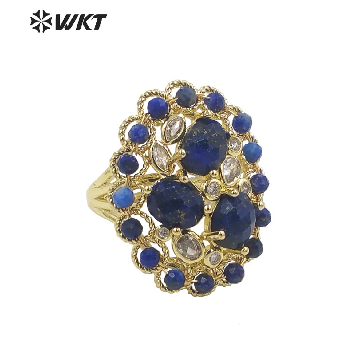 WT-R457 WKT New Design Fashion Gold Bezel Natural Stone by Claw Setting Ring Gorgeous Big Multi Real Stone Women Ring