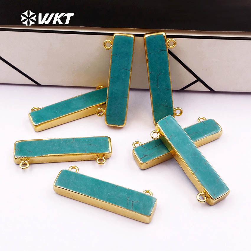 WT-P829 Amazing Hot Long Rectangle Turquoise bar Pendant with 24k Gold Plated