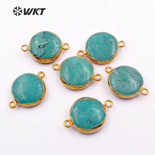 WT-C215 WKT Wholesale Hot Sale Popular Jewelry Natural Green Howlite Round Pendants , Raw Stone Connectors 17mm