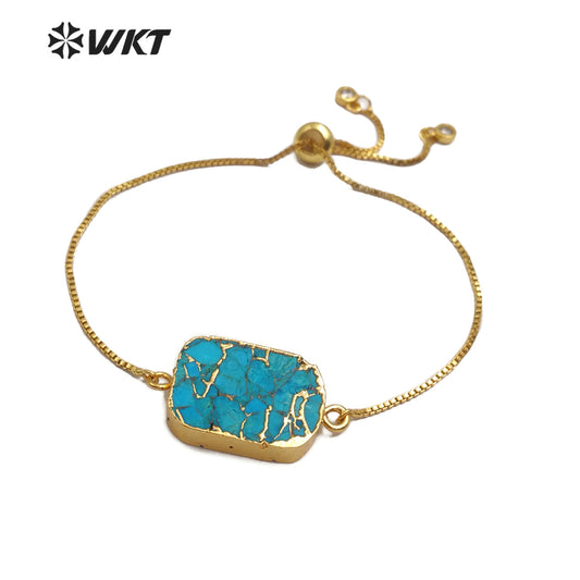 WT-B472 Natural Blue Vein Turquoises Bracelet Rectangle Shape Stones Women Bracelet Jewelry Adjustable Bracelet