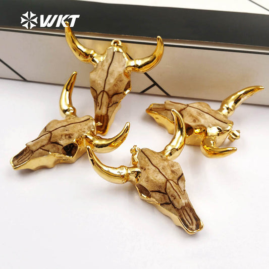 WT-P1338Wholesale 24k Gold Plated Resin Cattle Horn Pendant, New Fashion Gold Plated Bull Cattle Head Horn Pendant Unique Design