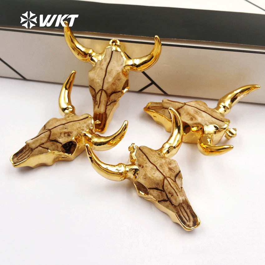 WT-P1338Wholesale 24k Gold Plated Resin Cattle Horn Pendant, New Fashion Gold Plated Bull Cattle Head Horn Pendant Unique Design