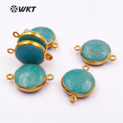 WT-C215 WKT Wholesale Hot Sale Popular Jewelry Natural Green Howlite Round Pendants , Raw Stone Connectors 17mm
