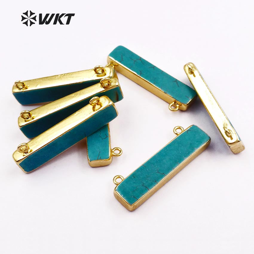 WT-P829 Amazing Hot Long Rectangle Turquoise bar Pendant with 24k Gold Plated