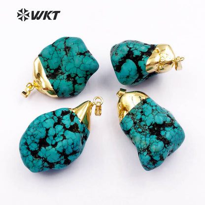 WT-P246 Natural Blue Turquoise Pendants, Gold Plated Nugget Pendants Fashion Jewelry As a Gift for Party