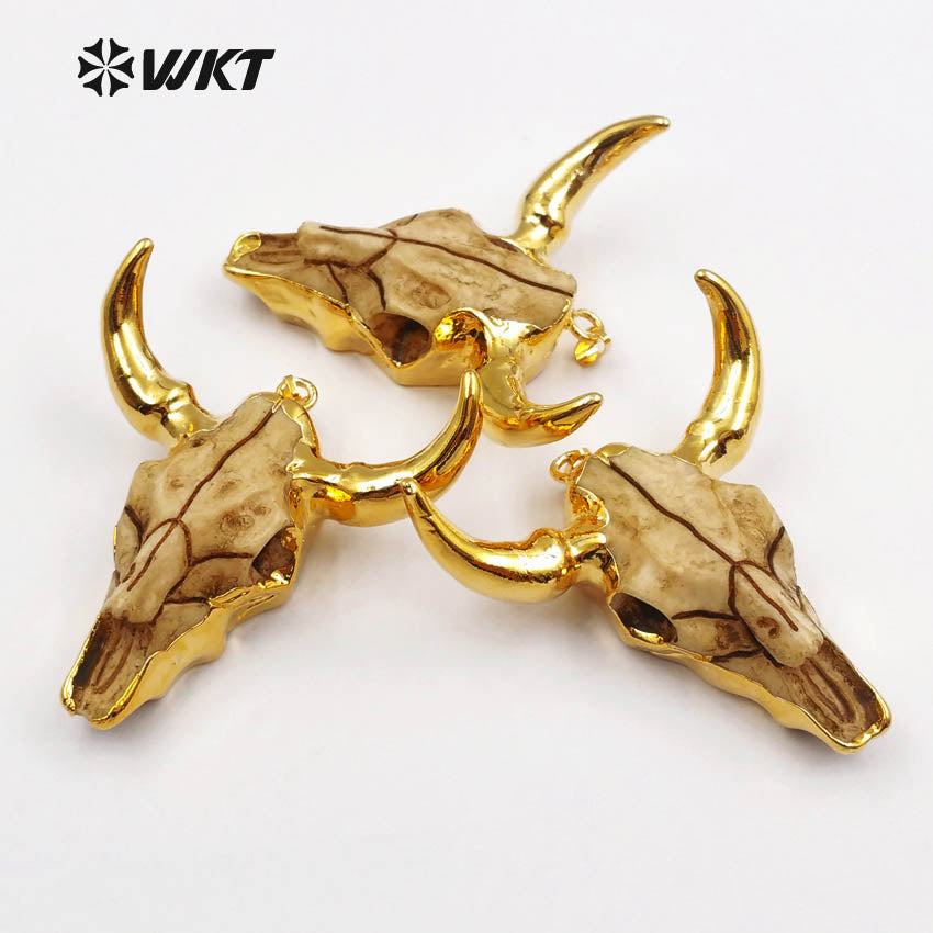 WT-P1338Wholesale 24k Gold Plated Resin Cattle Horn Pendant, New Fashion Gold Plated Bull Cattle Head Horn Pendant Unique Design