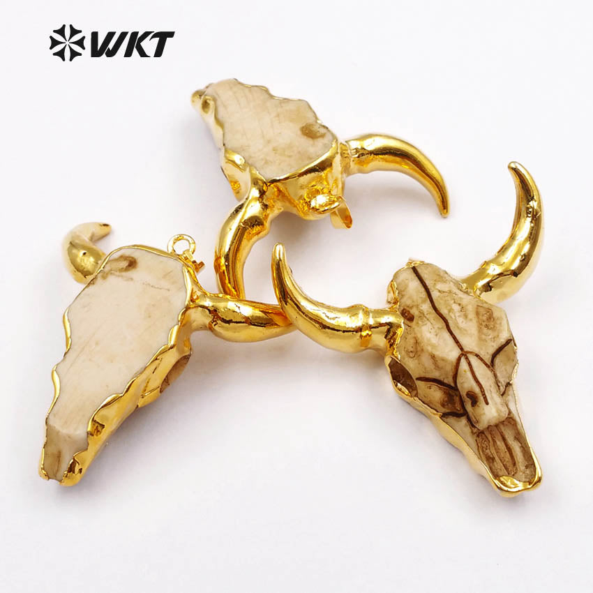WT-P1338Wholesale 24k Gold Plated Resin Cattle Horn Pendant, New Fashion Gold Plated Bull Cattle Head Horn Pendant Unique Design
