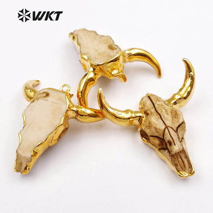 WT-P1338Wholesale 24k Gold Plated Resin Cattle Horn Pendant, New Fashion Gold Plated Bull Cattle Head Horn Pendant Unique Design