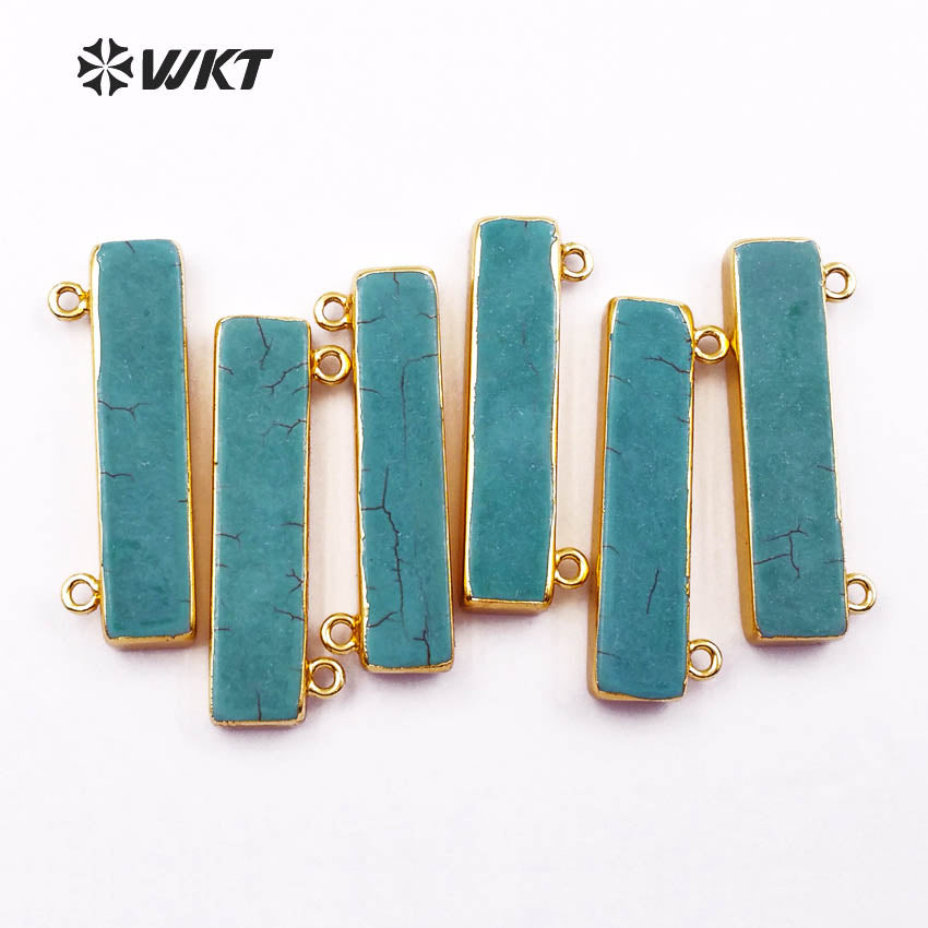 WT-P829 Amazing Hot Long Rectangle Turquoise bar Pendant with 24k Gold Plated