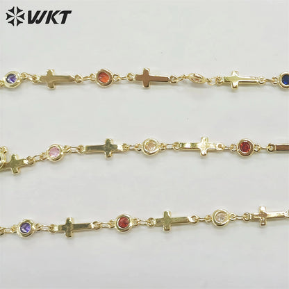WT-RBC214 Fashion Gold Plated Resist Tarnishable Colorful Cubic Zircon Women DIY Chain Charming Necklace Chain for Sunglass