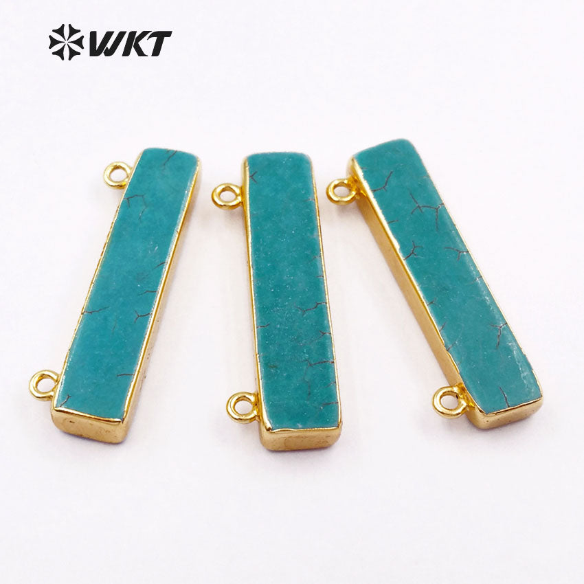 WT-P829 Amazing Hot Long Rectangle Turquoise bar Pendant with 24k Gold Plated