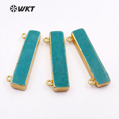 WT-P829 Amazing Hot Long Rectangle Turquoise bar Pendant with 24k Gold Plated