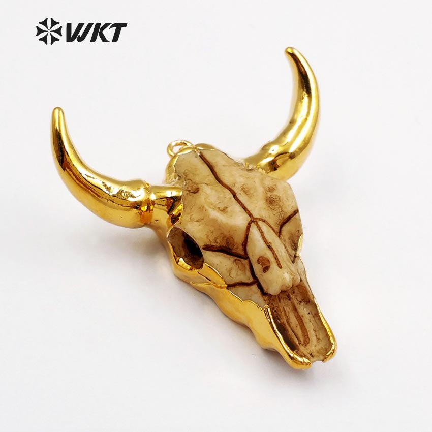 WT-P1338Wholesale 24k Gold Plated Resin Cattle Horn Pendant, New Fashion Gold Plated Bull Cattle Head Horn Pendant Unique Design