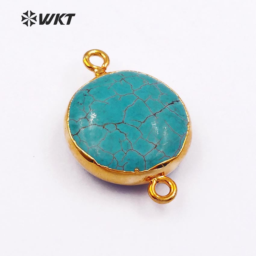 WT-C215 WKT Wholesale Hot Sale Popular Jewelry Natural Green Howlite Round Pendants , Raw Stone Connectors 17mm