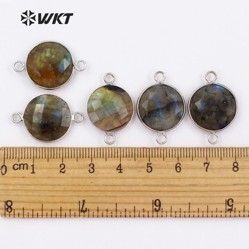 WT-C239 Sparkly Natural Silver Bezel Connectors, Women Popular Faceted Natural Stone Labradorite Connector