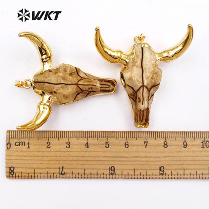 WT-P1338Wholesale 24k Gold Plated Resin Cattle Horn Pendant, New Fashion Gold Plated Bull Cattle Head Horn Pendant Unique Design