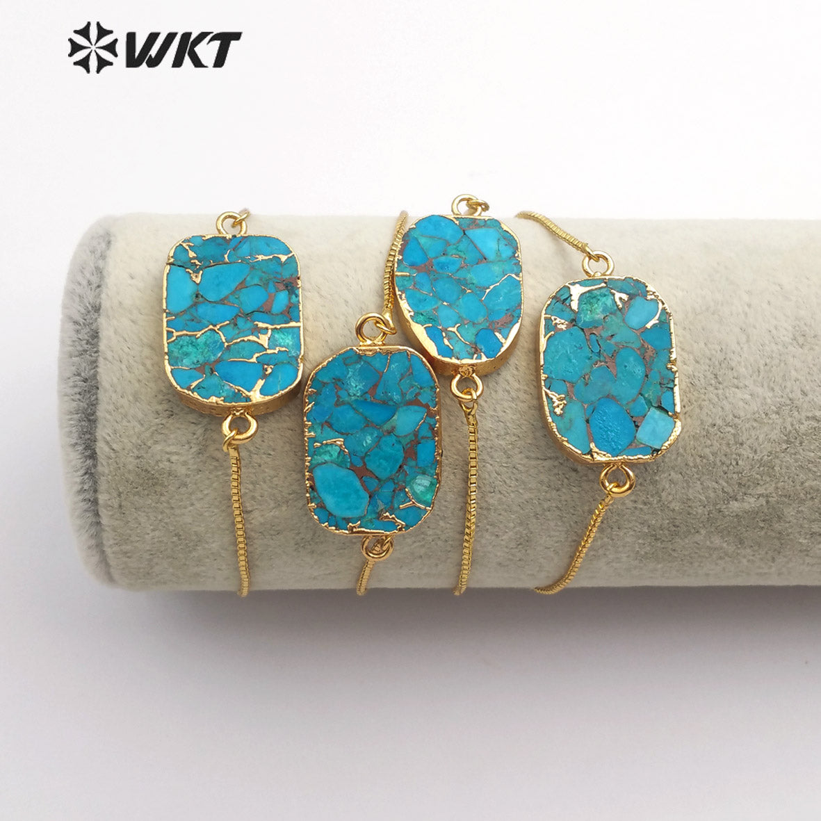 WT-B472 Natural Blue Vein Turquoises Bracelet Rectangle Shape Stones Women Bracelet Jewelry Adjustable Bracelet