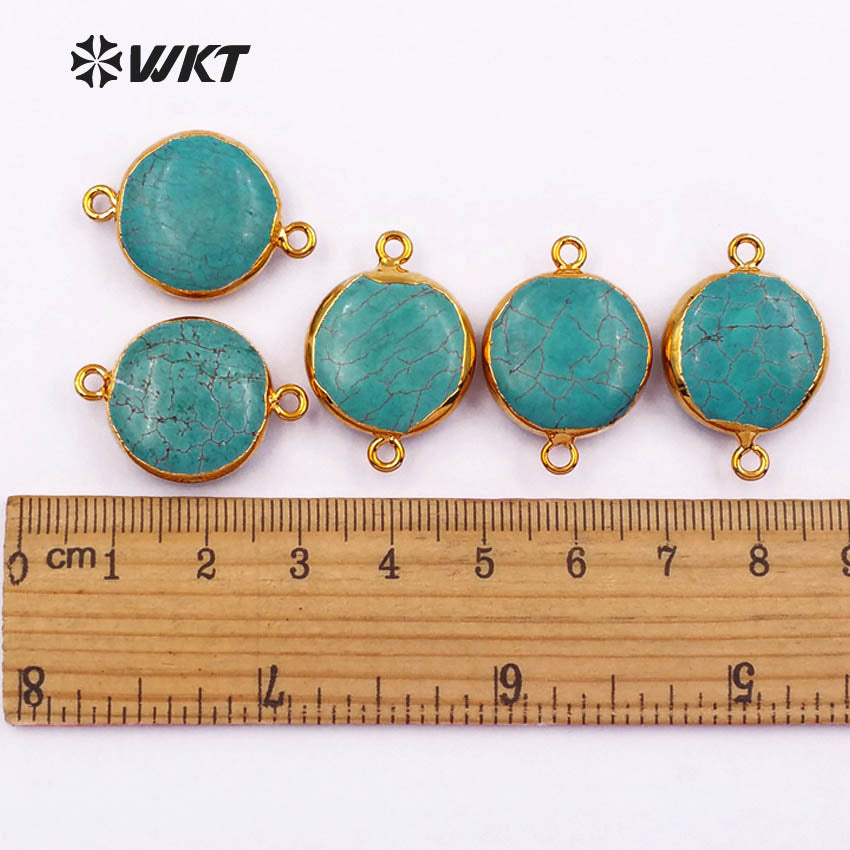 WT-C215 WKT Wholesale Hot Sale Popular Jewelry Natural Green Howlite Round Pendants , Raw Stone Connectors 17mm