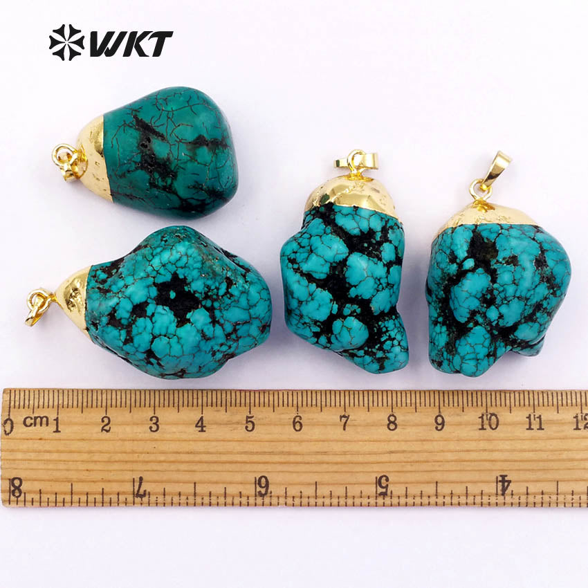 WT-P246 Natural Blue Turquoise Pendants, Gold Plated Nugget Pendants Fashion Jewelry As a Gift for Party