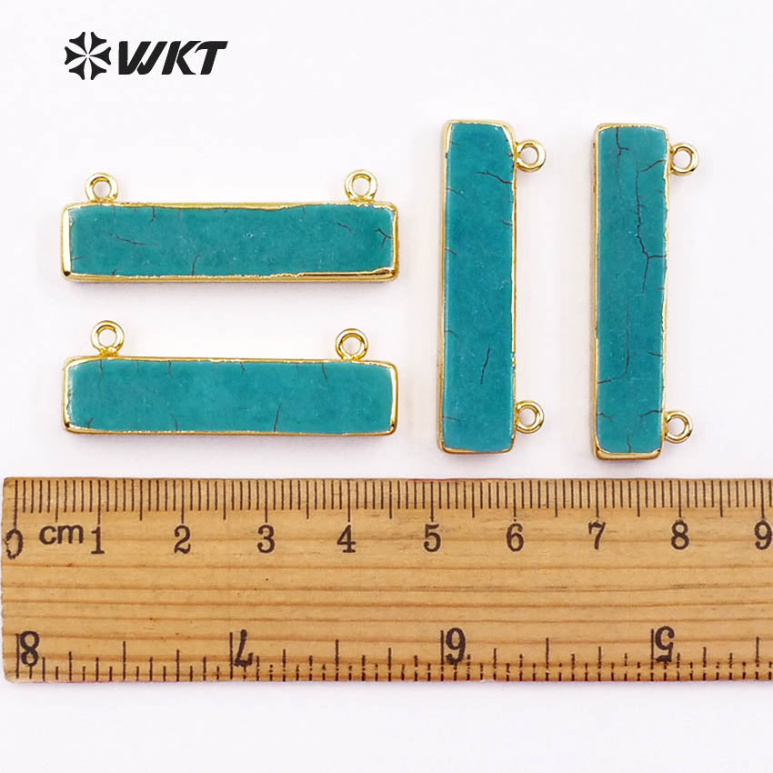WT-P829 Amazing Hot Long Rectangle Turquoise bar Pendant with 24k Gold Plated