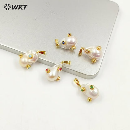 MP138 Wholesale Freshwater Pearl Pendant Pearl With CZ Charm Natural Shape Fashion Charm Jewelry Pearl Pendant