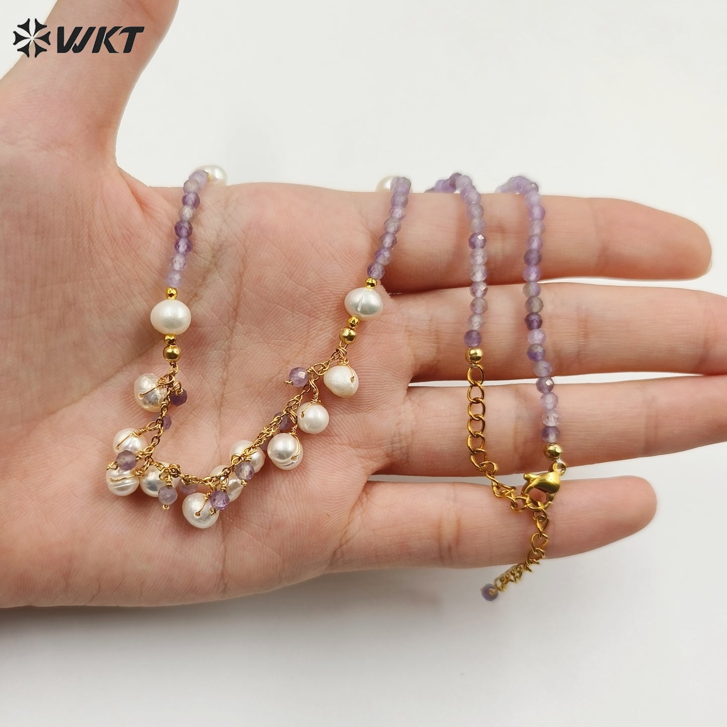 WT-JN253 Wholesale Vintage Style Trendy Natural Gemstone& Pearl Exquisite High Quality Pendant Necklace