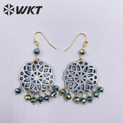 WT-MPE093 WKT2023 Classic Vintage Round Beads Tassel Refined Shell Earrings for Birthday Day Present Ear Loop