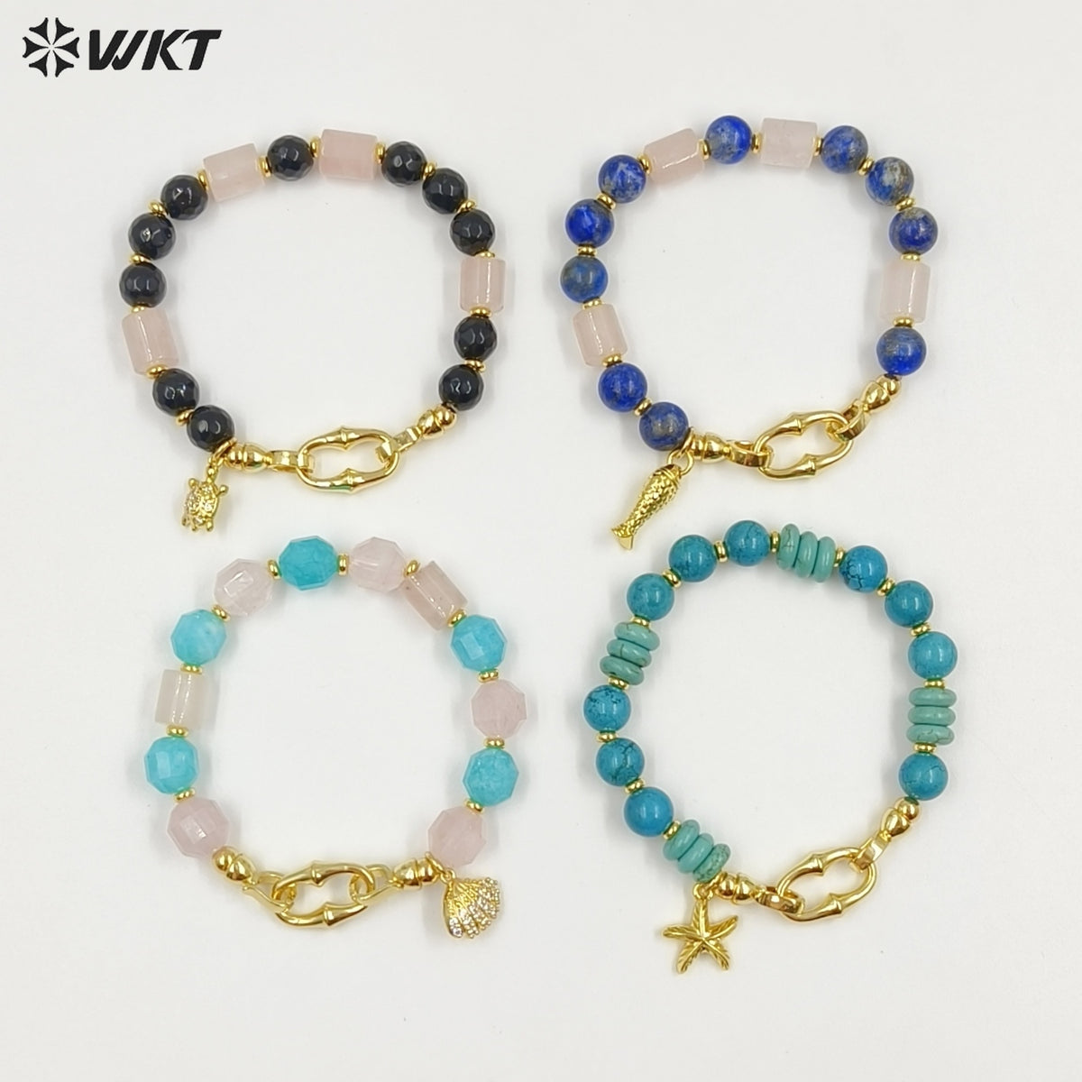 WT-B711 Trendy Gold Plated Natural Gemstones Beads With Little Fish Shell Charms Women Bracelets For Daily Decorative Jewelry