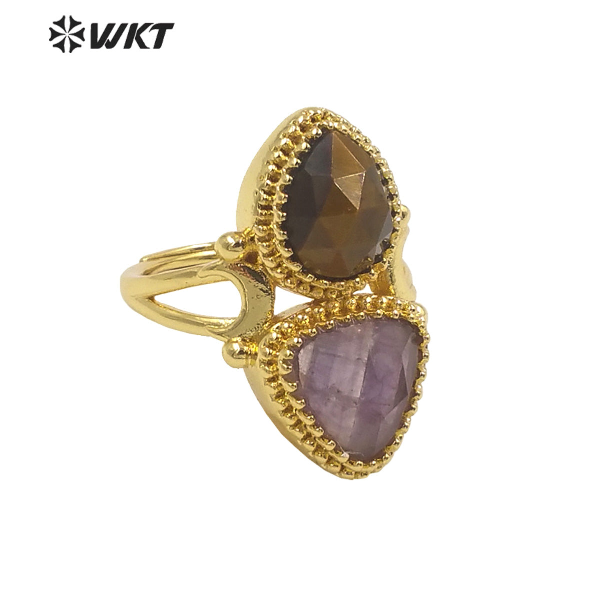 WT-R476 New Design Colorful Natural Gemstone Ring With Women Fashion Gold Plated Peacock Stone Ring Boho Charming Ring