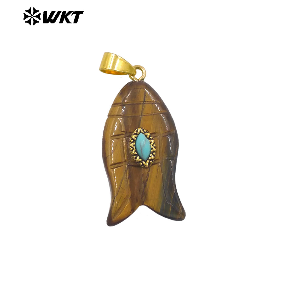 WT-P2012 Wonderful Gold Plated Fish Shape Multi Colors Natural Gemstones Set In Small Stone Pendants For Unique Jewelry Making