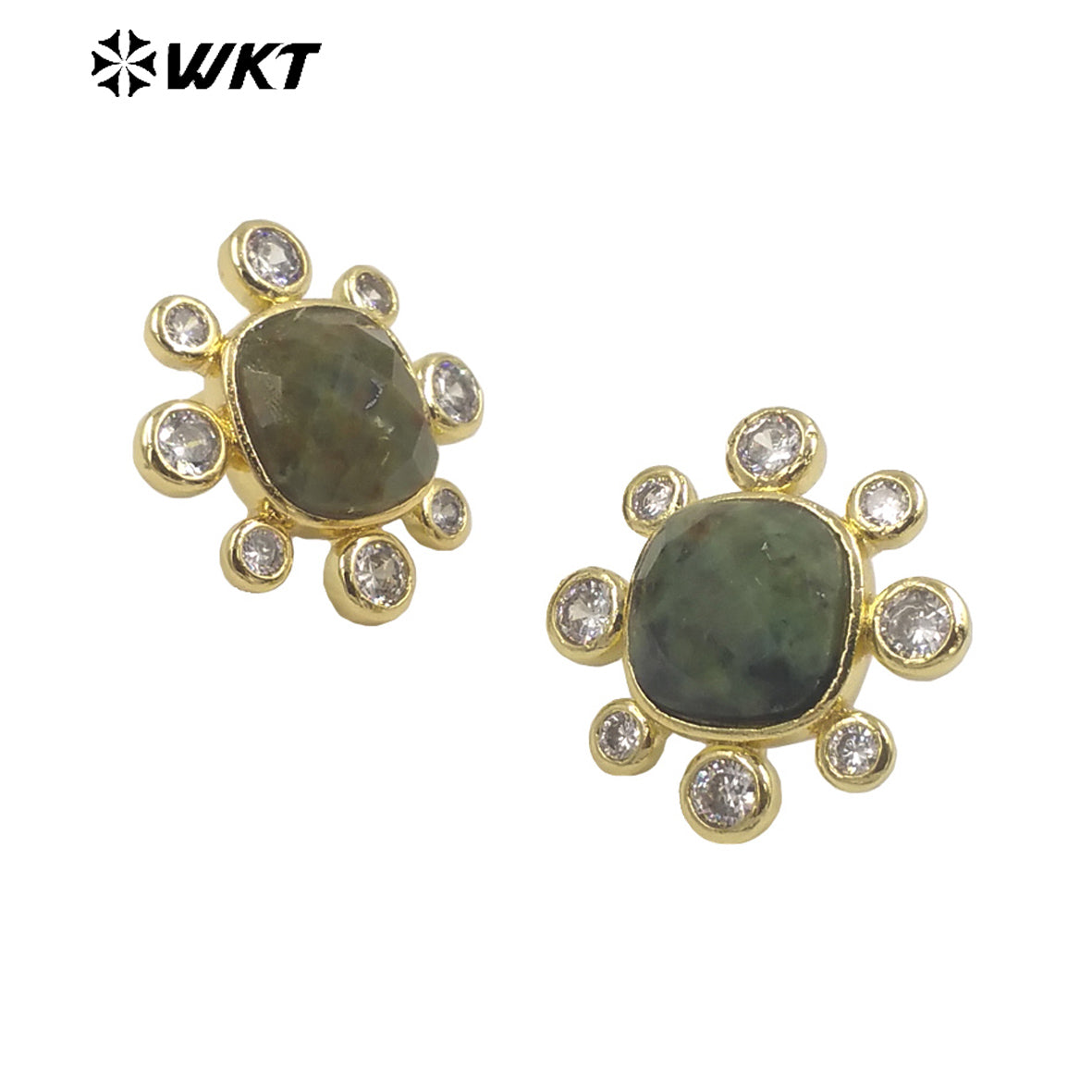 WT-ME091 Wholesale Newest Fashion square Gemstone with clear Cubic Zircon Around Setting Earrings Studs Gold Birthday Earring