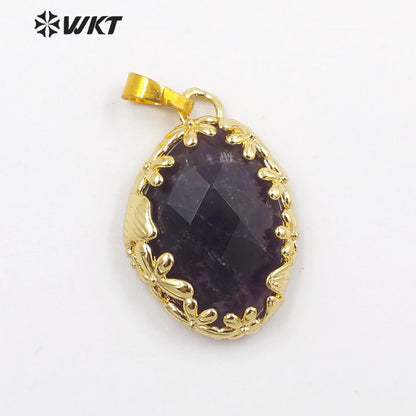 WT-P1925 Fashion Design Trendy New Precious Colorful Gemstone Oval Shaped Amazonite Amethyst Gemstone Pendants