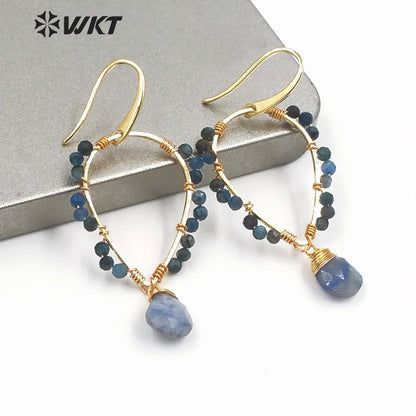 WT-E693 Amazing Wire Wrapped Natural Gemstone Drop Charming Earrings Unique Handmade Tiny Beads Earrings for Friend Gift