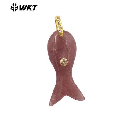 WT-P2138 New Design Zircon And Natural Gemstones Little Fish Charms Pendants For Lovely Style Jewelry Making Decoration
