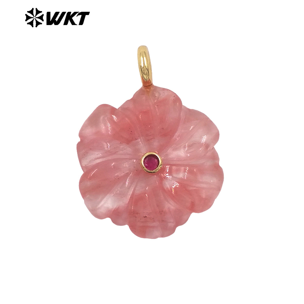 WT-JP522 Popular Trendy Zircon And Colorful Natural Gemstones Hand Carved Flower Shape Gold Pendants For Lady Jewelry Design
