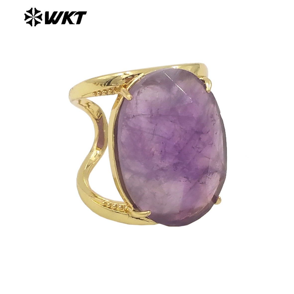WT-R525 Simple Design 18K Real Gold Plated Claw Setting Faceted Natural Stone Cocktail Women Ring in Available Size