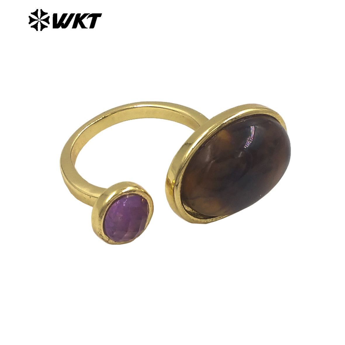 WT-R588 Wholesale Trendy Gold Electroplated Double Natural Gemstones Adjustable Rings As Lady Daily Decoration Jewelry