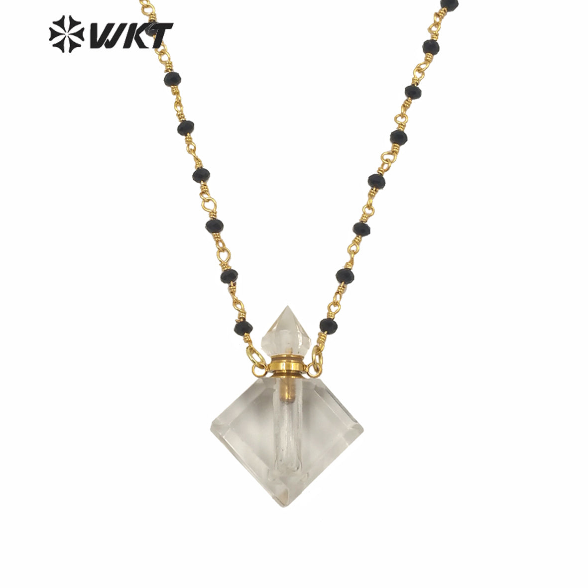 WT-N1229 WKT New Design Natural Precious Faceted Gemstone Essence Oil Bottle Necklace Hot Beads Chain Perfume Bottle Necklace
