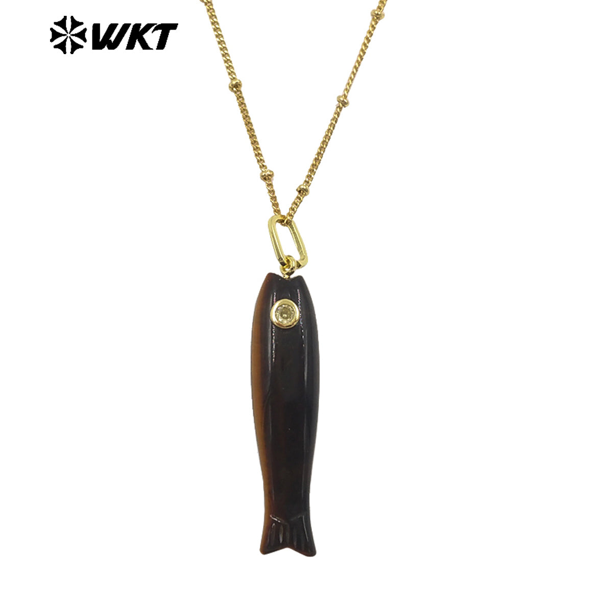 WT-N1535 Charming Trendy Natural Gemstones Little Fish Shape Gold Pendant Necklaces As Female Party Birthday Jewelry Gifts