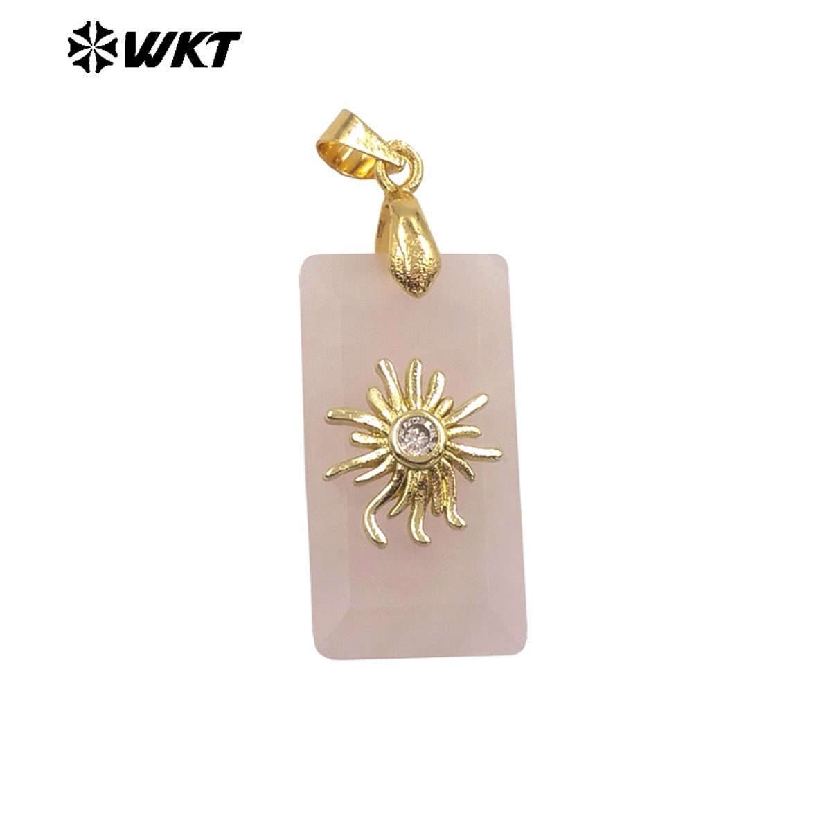 WT-P2068 Wholesale Gold Electroplated Sun Zircon And Natural Gemstones Rectangle Pendants As Handmade Jewelry Accessory