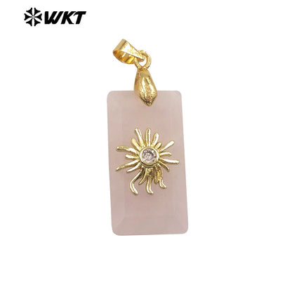WT-P2068 Wholesale Gold Electroplated Sun Zircon And Natural Gemstones Rectangle Pendants As Handmade Jewelry Accessory